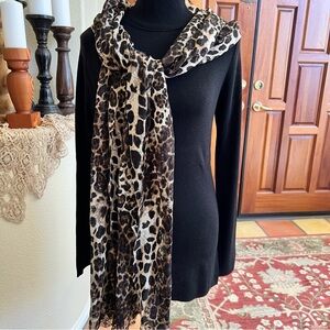 Karen Kane Cheetah Print Stretch Jersey Raw Hem Scarf -14” X 96”